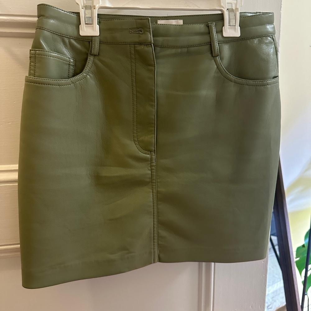 Aritzia Wilfred Olive Green Vegan Leather Mini Skirt
